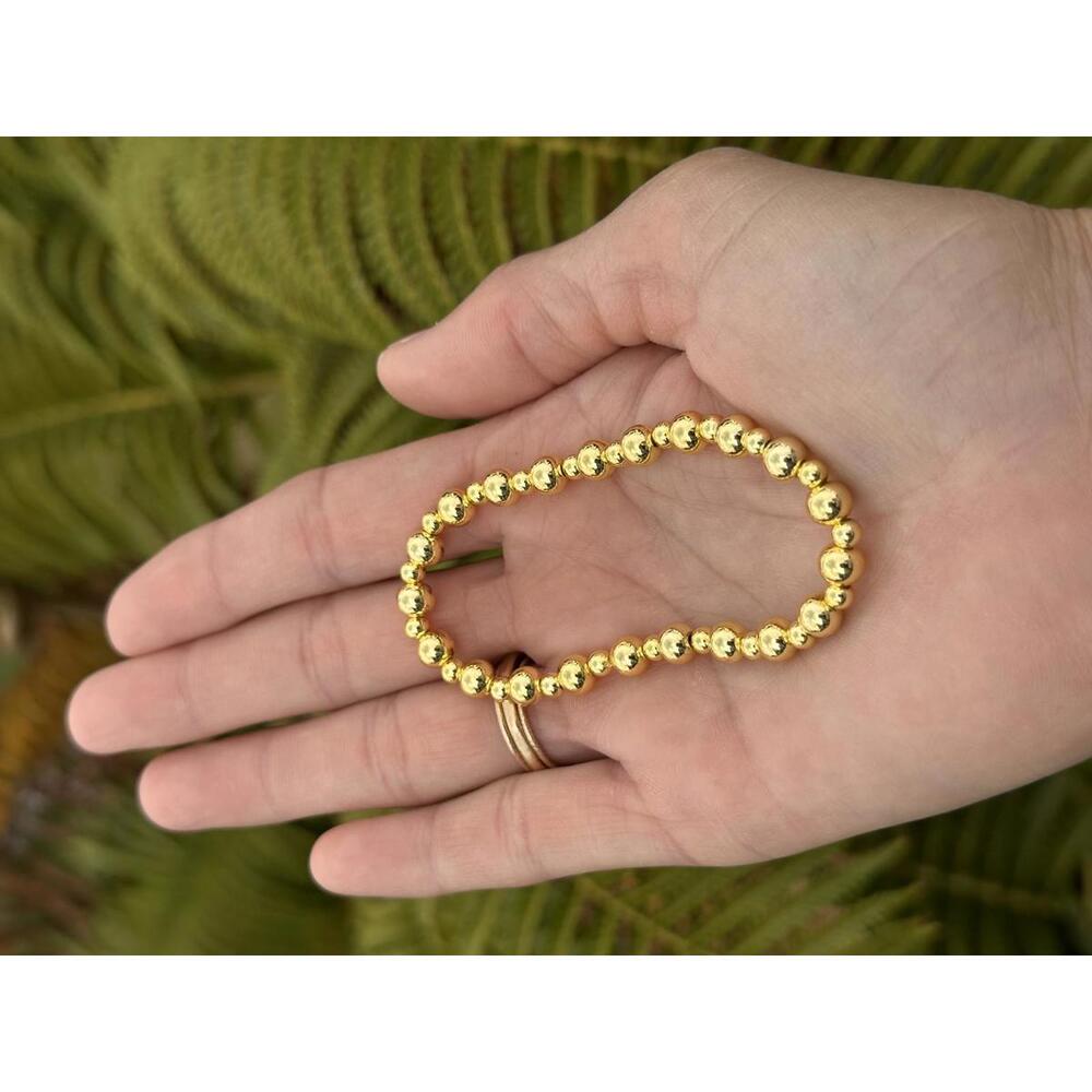 Gold Filled 18k Beaded 4/6mm Stretch Handmade Bracelet 7” - Picture 2 of 3